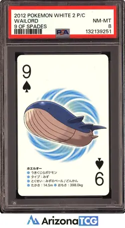 Pokemon 2012 Wailord 9 Of Spades Pokemon White 2 Playing Card PSA 8 - Image 1