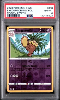 2023 POKEMON SWORD & SHIELD CROWN ZENITH #058 EXEGGUTOR-REVERSE FOIL PSA 8 - Image 1