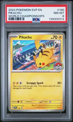 2024 POKEMON SVP EN-SV BLACK STAR PROMO WORLD CHAMPIONSHIPS #190 PIKACHU PSA 8 - Image 1