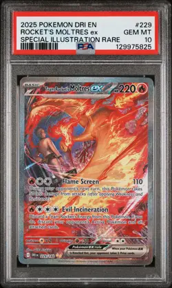 2025 POKEMON DRI EN-DESTINED RIVALS #229 TEAM ROCKET'S MOLTRES EX PSA 10 - Image 1
