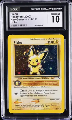 2000 POKEMON NEO GENESIS HOLO #12/111 PICHU CGC 10 GEM MINT - Image 1