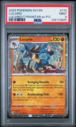 2025 POKEMON SVI EN-SCARLET & VIOLET PREMIUM COLLECTION #114 LUCARIO PSA 9 - Image 1