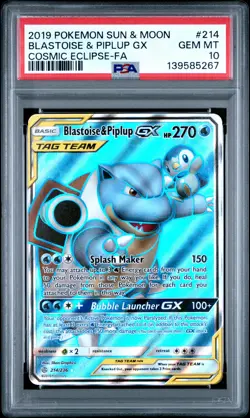 2019 POKEMON SUN & MOON COSMIC ECLIPSE FULL ART/BLASTOISE & PIPLUP GX PSA 10 - Image 1