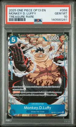 2025 ONE PIECE OP13-CARRYING ON HIS WILL TREASURE RARE MONKEY D. LUFFY PSA 10 - Image 1