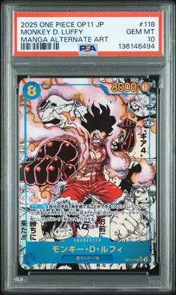 2025 ONE PIECE JAPANESE MANGA ALTERNATE ART OP11-118 MONKEY D. LUFFY PSA 10 - Image 1
