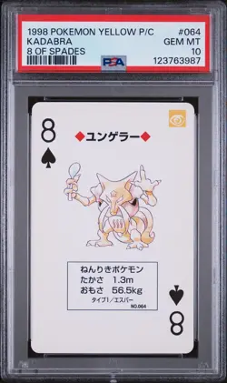 1998 POKEMON YELLOW VERSION PLAYING CARDS 8 OF SPADES #064 KADABRA PSA 10 - Image 1