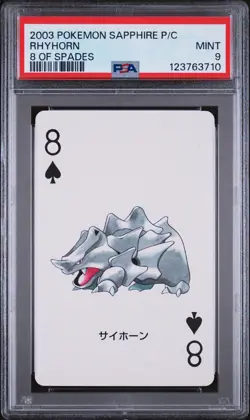 2003 POKEMON SAPPHIRE VERSION PLAYING CARDS 8 OF SPADES RHYHORN PSA 9 - Image 1