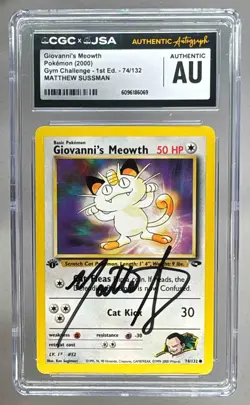 Matthew Sussman 2000 Pokemon Gym Challenge 1st Meowth VA on Card Auto CGC AUTH - Image 1