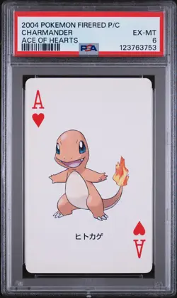 2004 POKEMON FIRERED VERSION PLAYING CARDS ACE OF HEARTS CHARMANDER PSA 6 - Image 1
