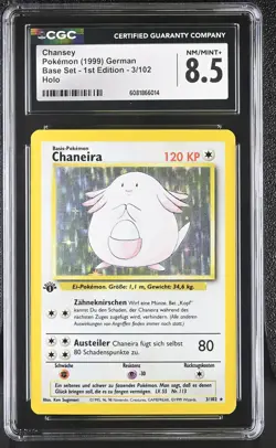 CGC 8.5 GERMAN Chansey 1999 Base Set 1st Edition 3/102 Holo Pokemon Card - Image 1