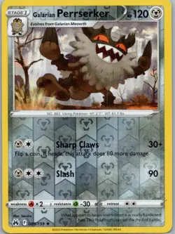 Pokemon Galarian Perrserker Crown Zenith 085/159 Near Mint NM Reverse Holo - Image 1