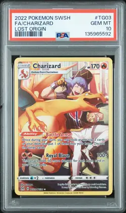 2022 POKEMON SWORD & SHIELD LOST ORIGIN #TG03 FULL ART/CHARIZARD PSA 10 - Image 1