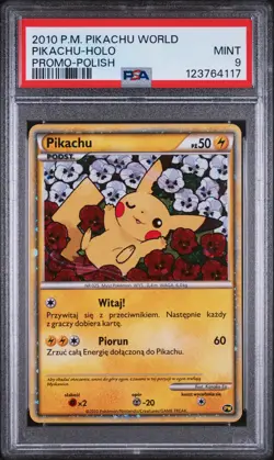 2010 POKEMON WORLD COLL POLISH-DO NOT USE PIKACHU-HOLO PSA 9 - Image 1