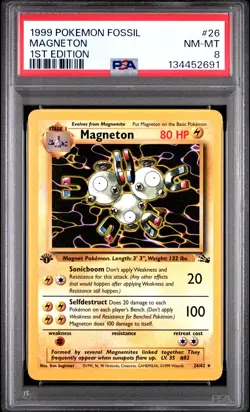 1999 POKEMON FOSSIL 1ST EDITION #26 MAGNETON PSA 8 - Image 1