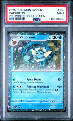 2025 POKEMON PRISMATIC EVOLUTIONS POSTER COLLECTION PROMO #168 VAPOREON PSA 9 - Image 1