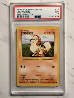 SHADOWLESS PSA 7 Growlithe From 1999 Pokemon Original Base Set - 28/102 - Image 1