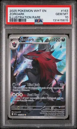 2025 POKEMON WHT EN-WHITE FLARE ILLUSTRATION RARE #143 ZOROARK PSA 10 - Image 1