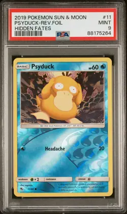 PSA 9 MINT 2019 POKEMON SUN & MOON HIDDEN FATES #11 PSYDUCK REVERSE - Image 1
