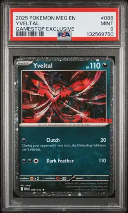 2025 POKEMON MEG EN-MEGA EVOLUTION GAMESTOP EXCLUSIVE #088 YVELTAL PSA 9 - Image 1