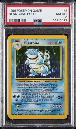 1999 POKEMON BASE SET UNLIMITED #2 BLASTOISE-HOLO PSA 8 - Image 1