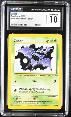 Pokemon 2001 Zubat Neo Revelation 59/64 CGC 10 - Image 1