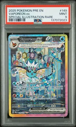 2025 POKEMON PRE EN-PRISMATIC EVOLUTIONS #149 VAPOREON EX PSA 9 - Image 1