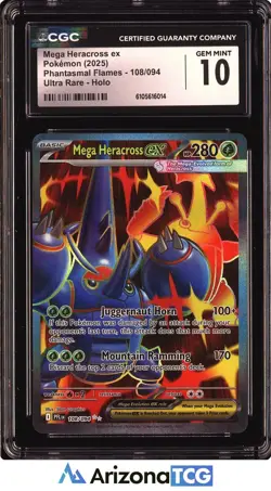 Pokemon 2025 Mega Heracross EX 108/094 Holo UR Phantasmal Flames GEM MINT CGC 10 - Image 1