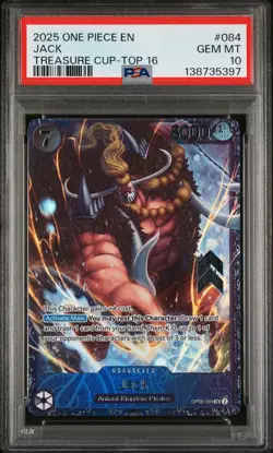 2025 ONE PIECE PROMOS TREASURE CUP-TOP 16 #084 JACK PSA 10 - Image 1