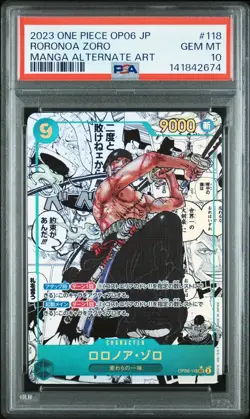 2023 ONE PIECE JAPANESE MANGA ALTERNATE ART OP06-118 RORONOA ZORO PSA 10 - Image 1