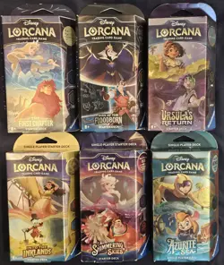 Disney Lorcana 6x Starter Deck Lot: First Chapter, Floodborn, Ursula + 3 More! - Image 1