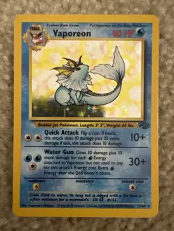 Pokemon Vaporeon Holo Rare 12/64 Jungle WOTC Vintage 1999 English Card - Image 1