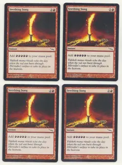 MTG Mirrodin: 4x NM-/LP Seething Song Magic the Gathering Card +5 Mountain Mana - Image 1