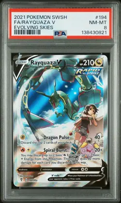 2021 POKEMON SWORD & SHIELD EVOLVING SKIES #194 FULL ART RAYQUAZA V PSA 8 - Image 1