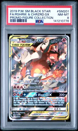 2019 POKEMON FIGURE COLLECTION #SM201 FULL ART/RESHIRAM & CHARIZARD GX PSA 8 - Image 1