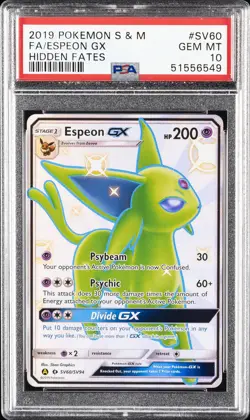 2019 POKEMON SUN & MOON HIDDEN FATES #SV60 FULL ART/ESPEON GX PSA 10 - Image 1