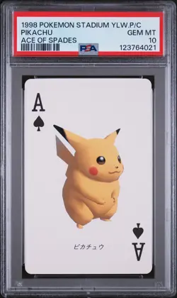 1998 POKEMON STADIUM YELLOW VERSION PLAYING CARDS ACE OF SPADES PIKACHU PSA 10 - Image 1