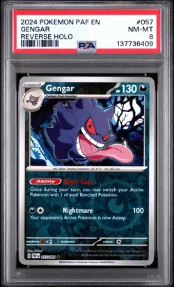 2024 POKEMON PAF EN-PALDEAN FATES REVERSE HOLO #057 GENGAR PSA 8 - Image 1