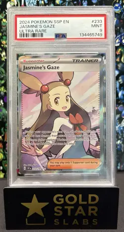 PSA 9 Pokemon 2024 SSP EN Jasmine’s Gaze Ultra Rare #233 Mint Surging Sparks - Image 1