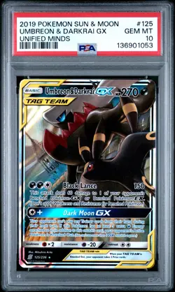2019 POKEMON SUN & MOON UNIFIED MINDS #125 UMBREON & DARKRAI GX PSA 10 - Image 1