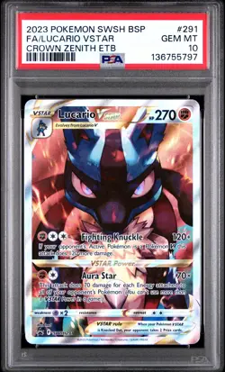 2023 POKEMON SWSH BLACK STAR PROMO #291 FULL ART/LUCARIO VSTAR PSA 10 - Image 1