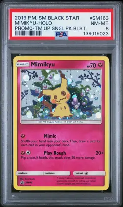 2019 POKEMON SM BLACK STAR PROMO TEAM UP SINGLE PACK BLISTERS MIMIKYU-HOLO PSA 8 - Image 1