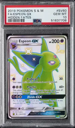 2019 POKEMON SUN & MOON HIDDEN FATES #SV60 FULL ART/ESPEON GX PSA 10 - Image 1