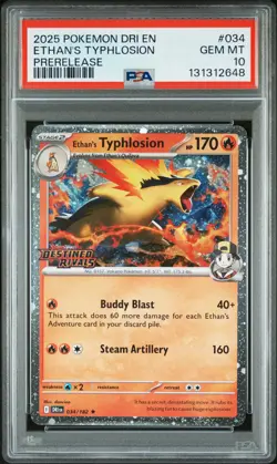 2025 POKEMON DRI EN-DESTINED RIVALS PRERELEASE #034 ETHAN'S TYPHLOSION PSA 10 - Image 1