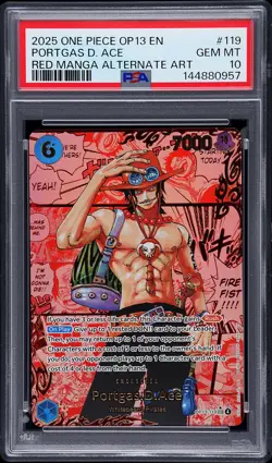 2025 ONE PIECE OP13-RED MANGA ALTERNATE ART #119 PORTGAS D. ACE PSA 10 - Image 1