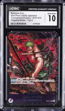 2025 ONE PIECE JPN TOURNAMENT PROMOS #ST21-015 RORONOA ZORO CGC 10 GEM MINT - Image 1
