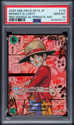 2025 ONE PIECE JPN OP13-RED MANGA ALTERNATE ART #118 MONKEY D. LUFFY PSA 10 - Image 1