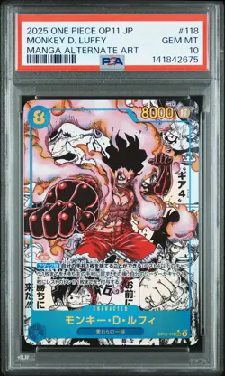 2025 ONE PIECE JAPANESE MANGA ALTERNATE ART OP11-118 MONKEY D. LUFFY PSA 10 - Image 1