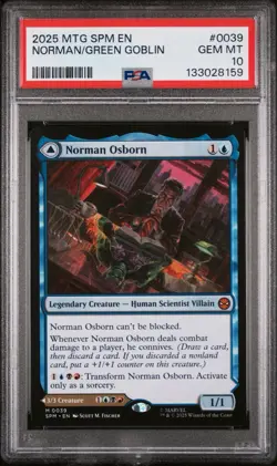 2025 MTG SPIDER-MAN #0039 NORMAN / GREEN GOBLIN (MYTHICAL) PSA 10 - POP 3 - Image 1