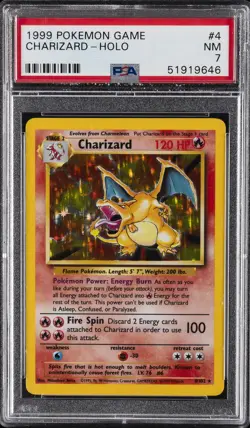 1999 POKEMON BASE SET UNLIMITED #4 CHARIZARD-HOLO PSA 7 - Image 1