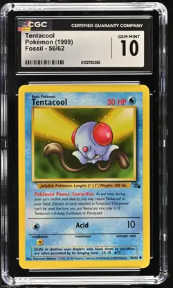 Pokemon 1999 Tentacool Fossil 56/62 CGC 10 - Image 1